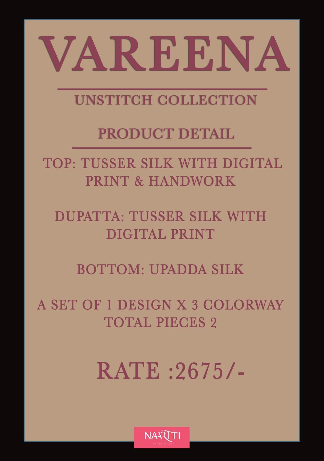 Vareena Naariti Tussar Silk Pant Style Suits Supplier Ahmedabad