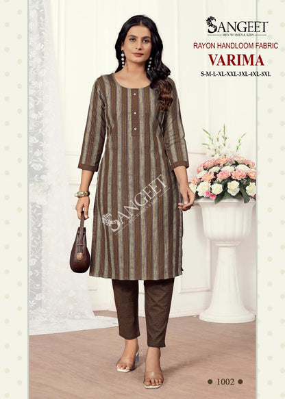 Varima Sangeet Rayon Kurti Pant Set Supplier