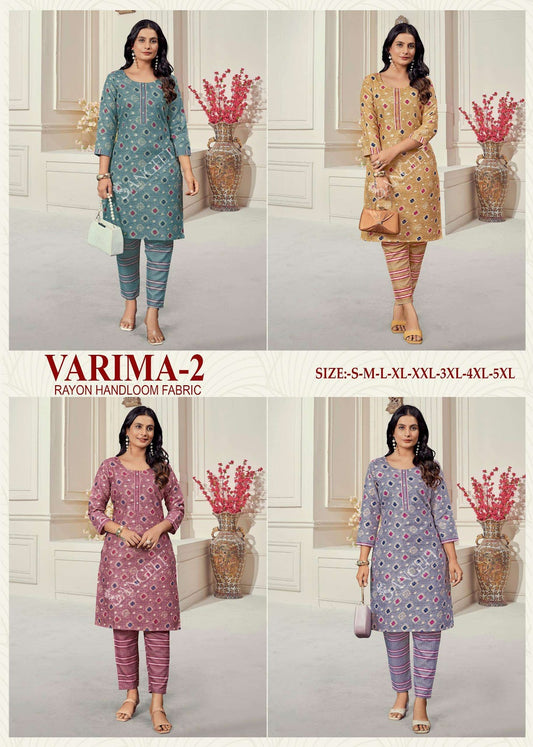 Varima Vol 2 Sangeet Rayon Kurti Pant Set Supplier Gujarat