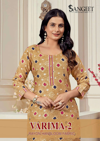 Varima Vol 2 Sangeet Rayon Kurti Pant Set Supplier Gujarat