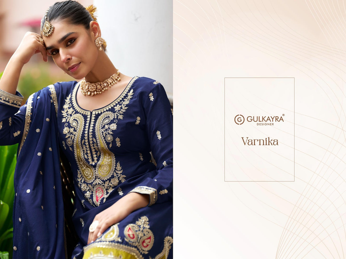 Varnika Gulkayra Designer Chinon Readymade Plazzo Style Suits Manufacturer Ahmedabad
