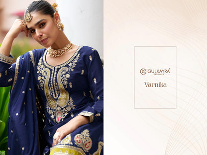 Varnika Gulkayra Designer Chinon Readymade Plazzo Style Suits Manufacturer Ahmedabad