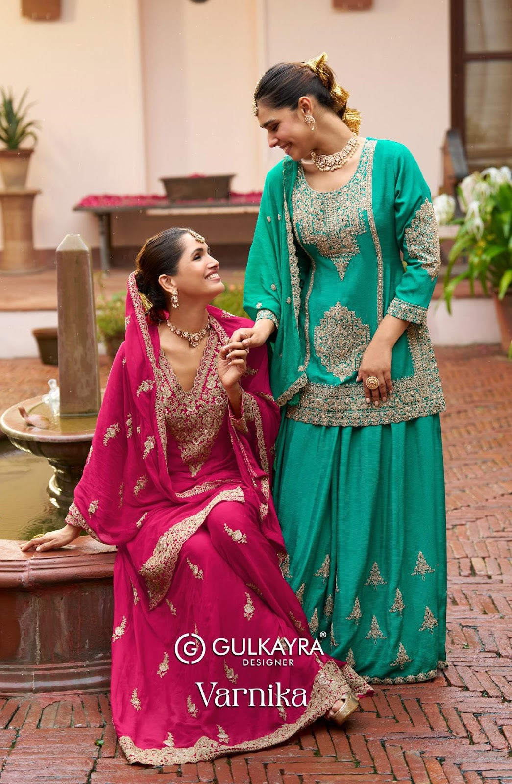 Varnika Gulkayra Designer Chinon Readymade Plazzo Style Suits Manufacturer Ahmedabad