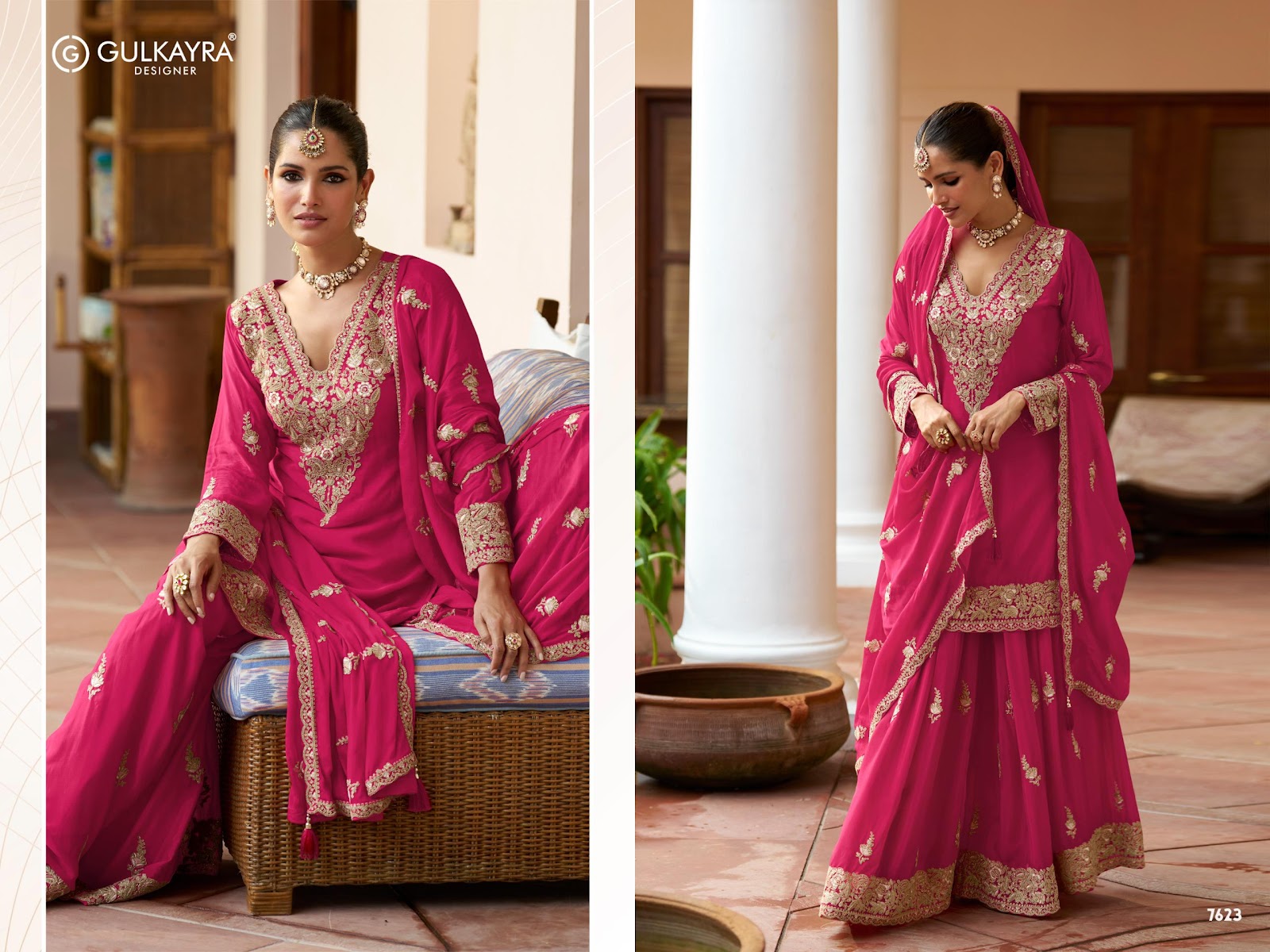 Varnika Gulkayra Designer Chinon Readymade Plazzo Style Suits Manufacturer Ahmedabad