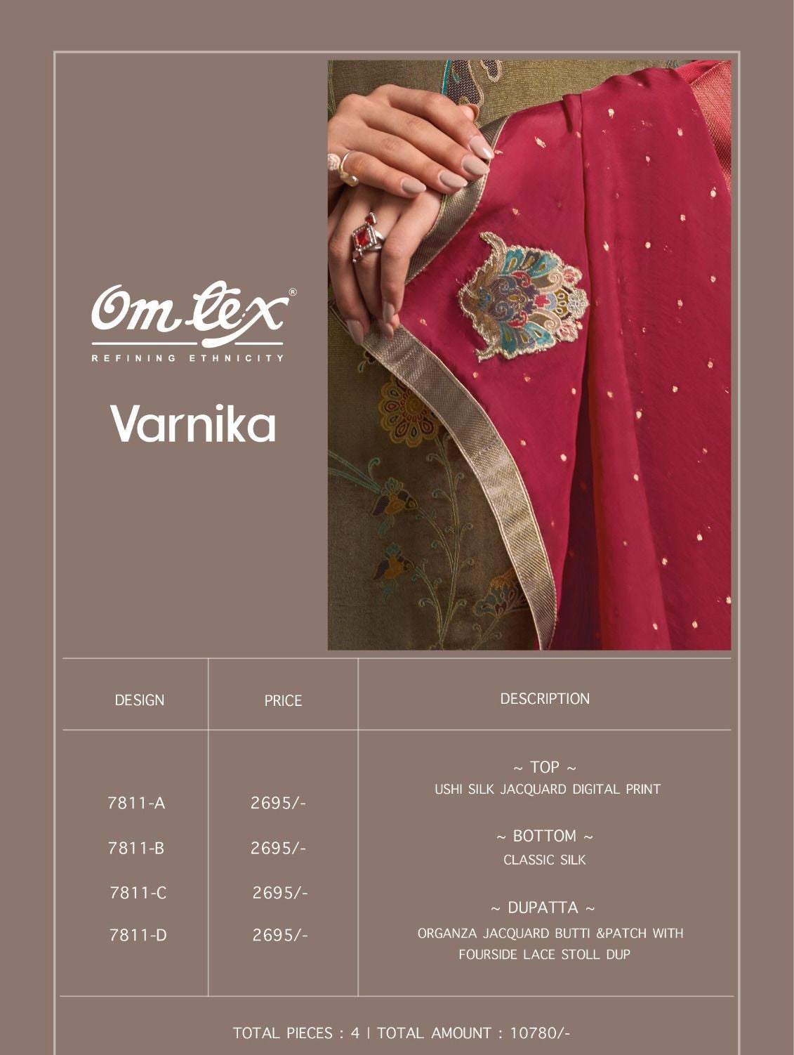 Varnika Omtex Jacquard Pant Style Suits Wholesaler
