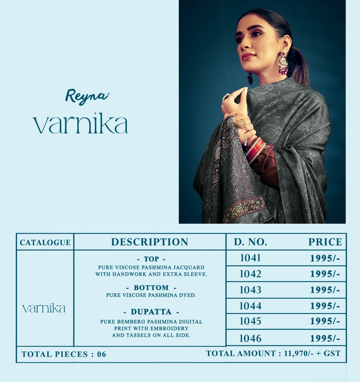 Varnika Reyna Pure Viscose Pashmina Suits Manufacturer