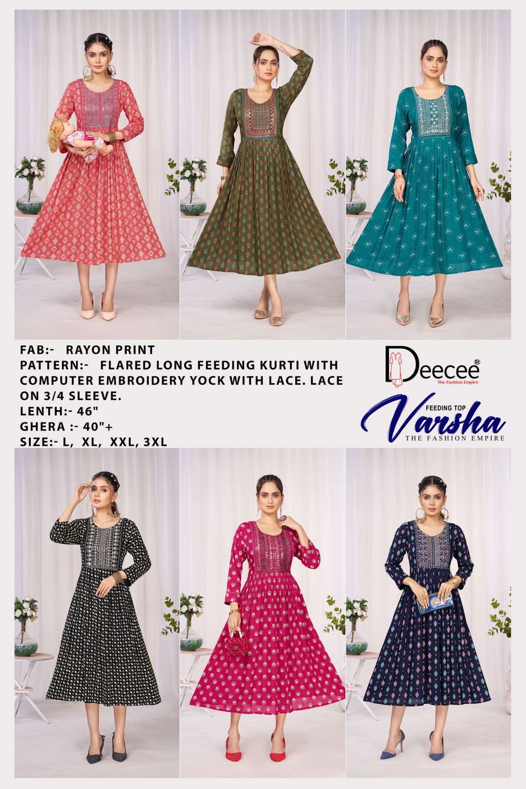 Varsha Deecee Rayon Feeding Kurtis Wholesaler Ahmedabad