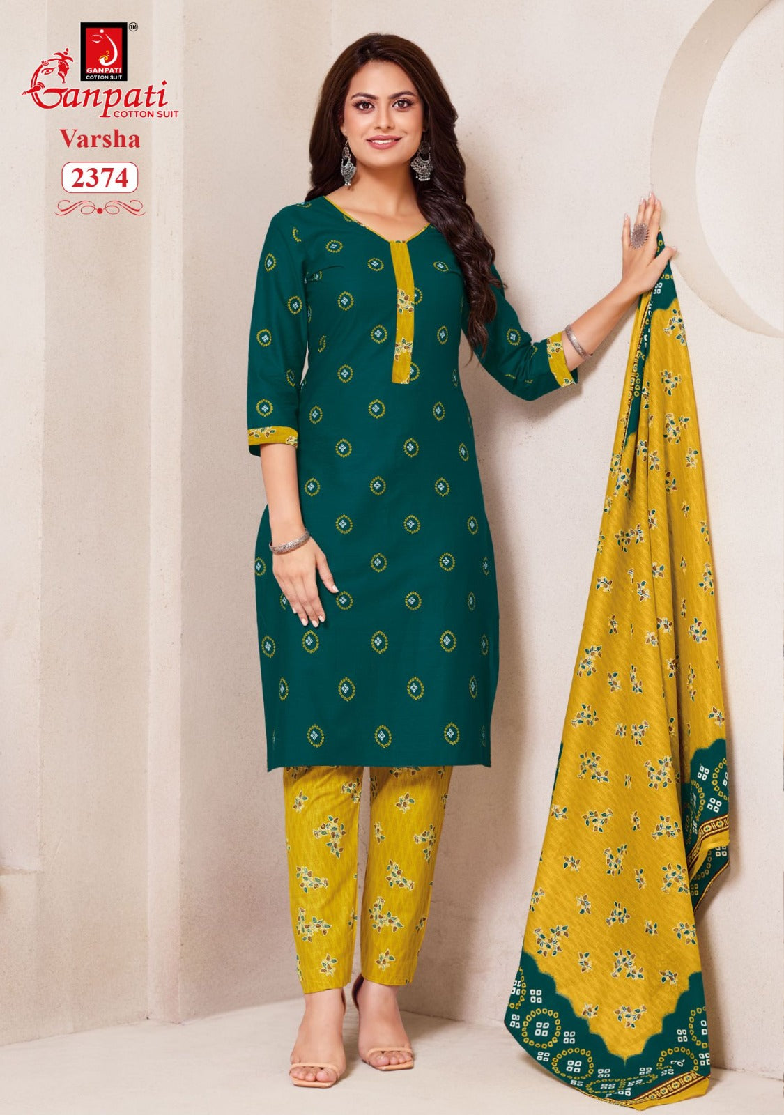 varsha vol 12 ganpati cotton readymade pant style suits wholesaler gujarat