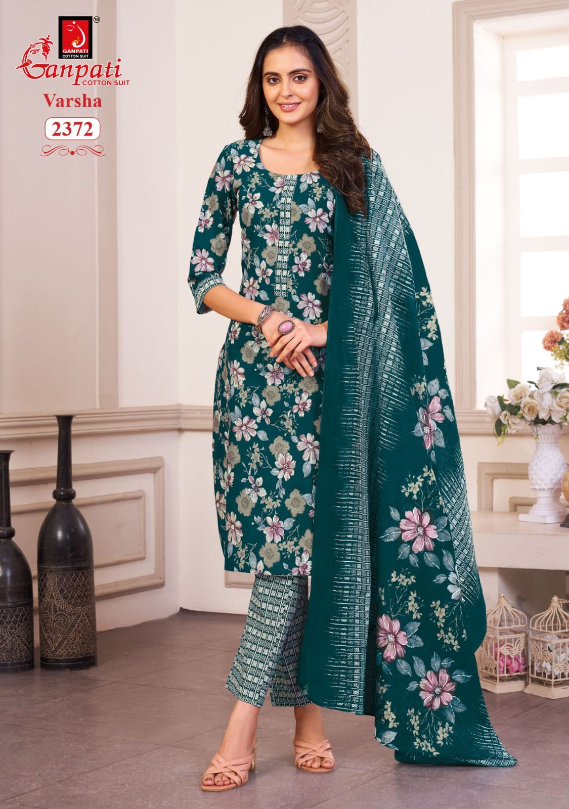 varsha vol 12 ganpati cotton readymade pant style suits wholesaler gujarat