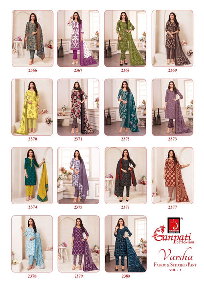 varsha vol 12 ganpati cotton readymade pant style suits wholesaler gujarat