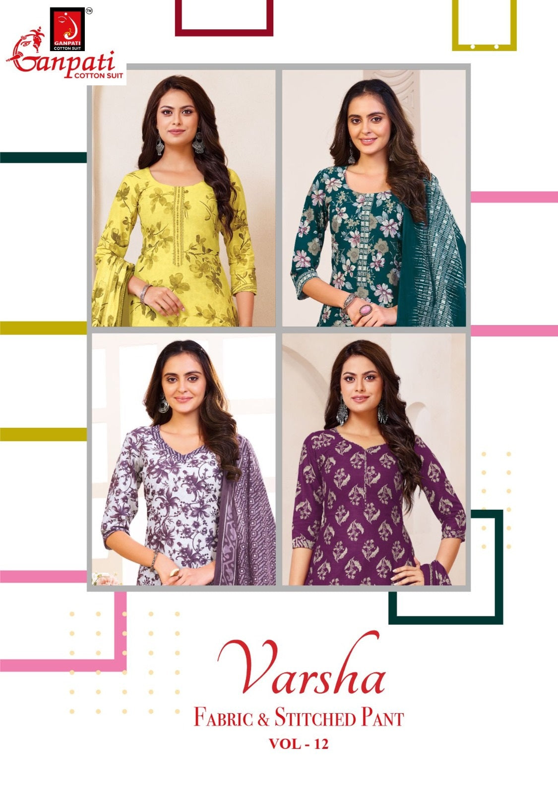 varsha vol 12 ganpati cotton readymade pant style suits wholesaler gujarat