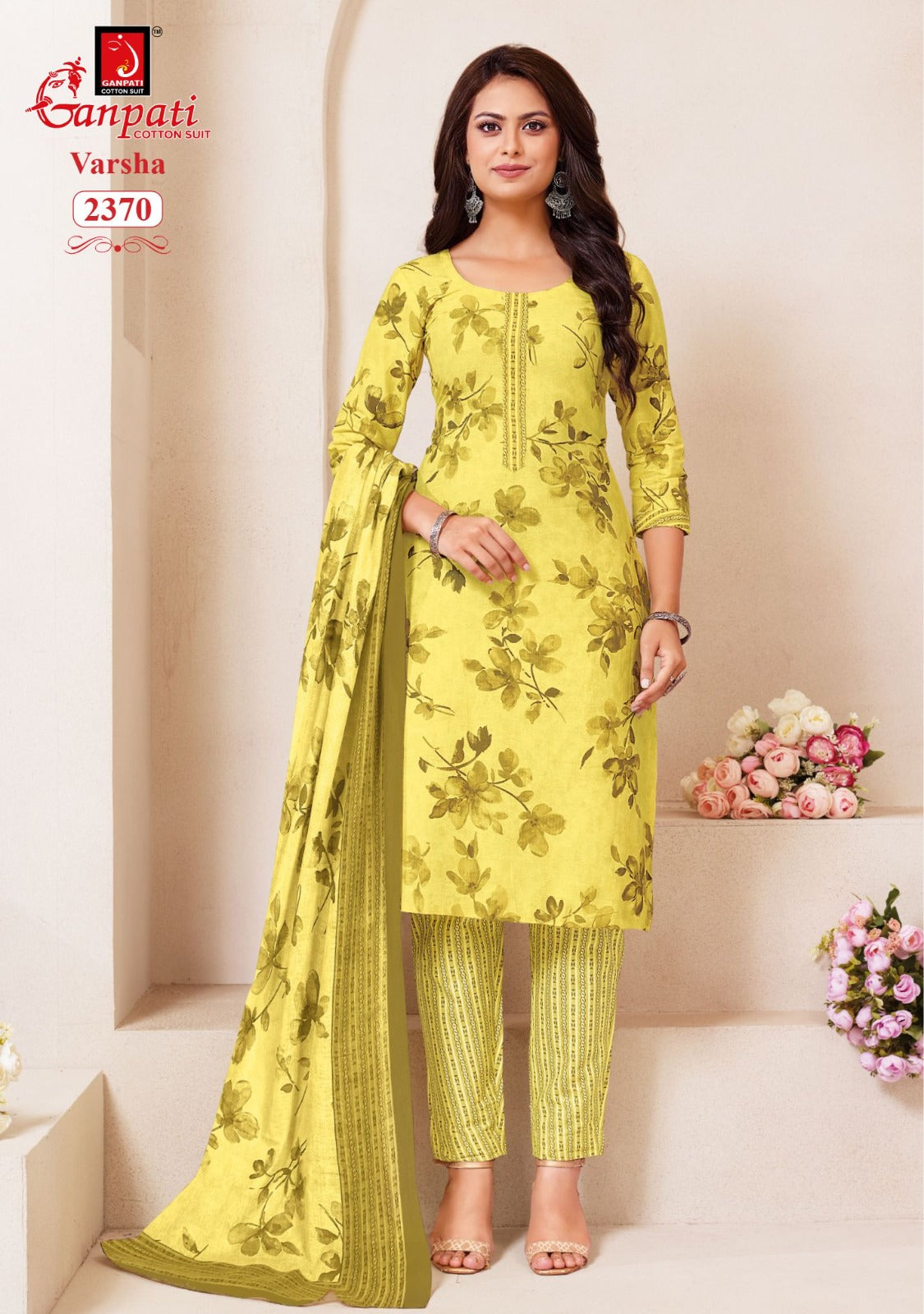 varsha vol 12 ganpati cotton readymade pant style suits wholesaler gujarat