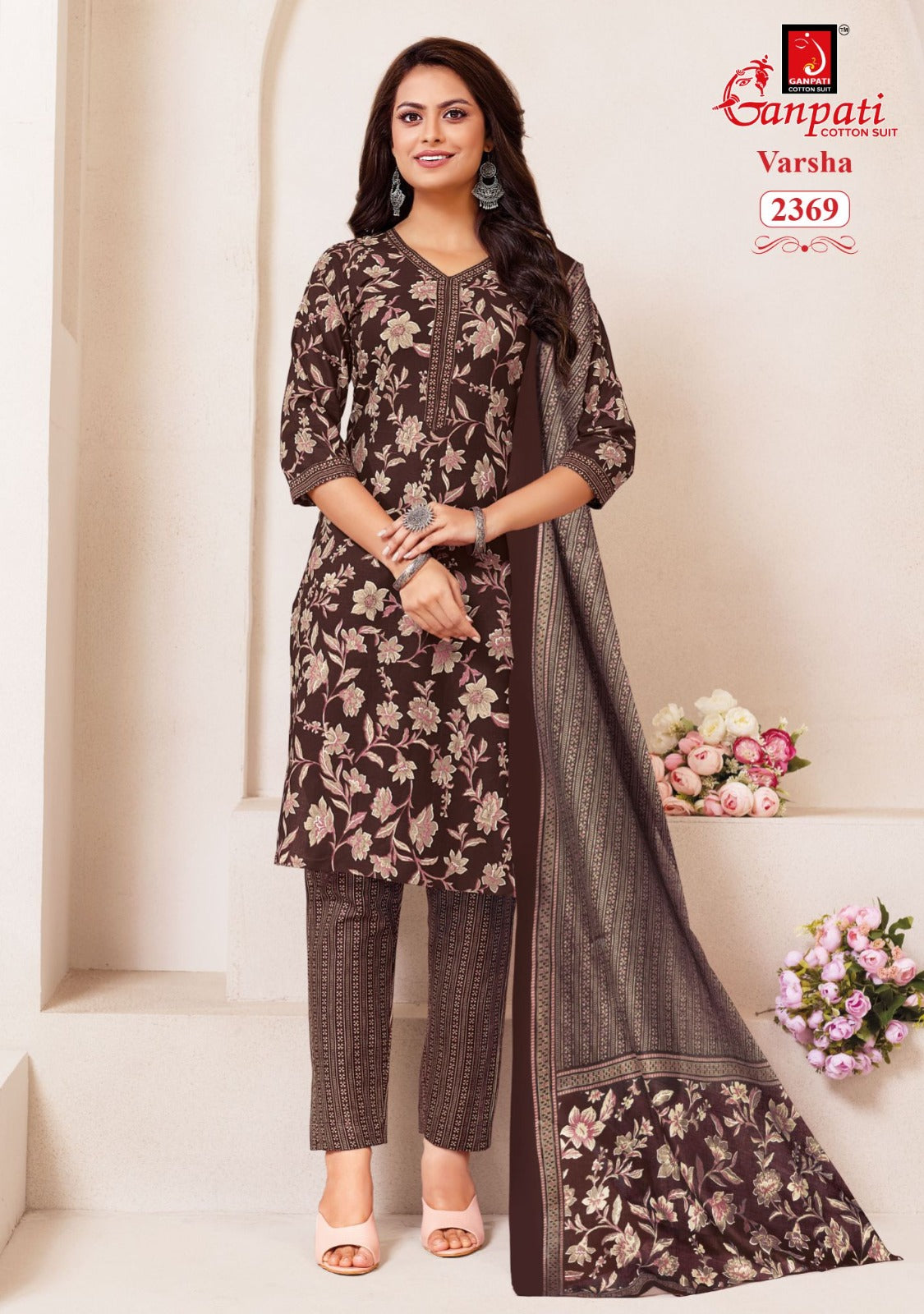 varsha vol 12 ganpati cotton readymade pant style suits wholesaler gujarat