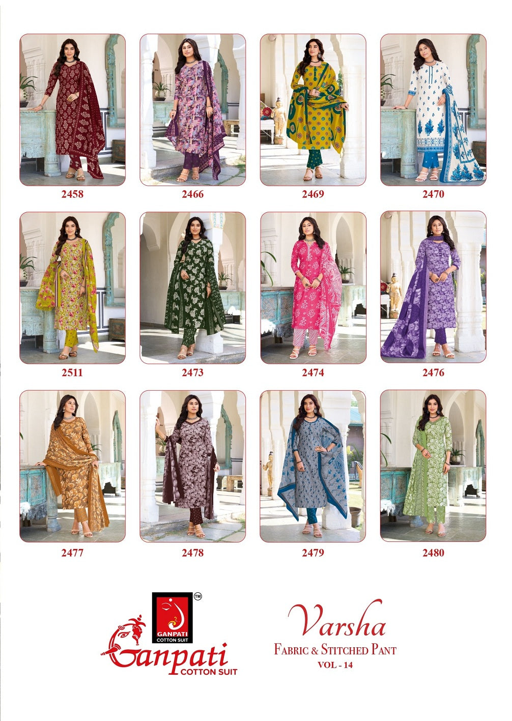 Varsha Vol 14 Ganpati Readymade Cotton Pant Suits Wholesale Price