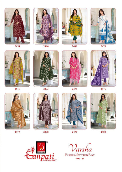 Varsha Vol 14 Ganpati Readymade Cotton Pant Suits Wholesale Price
