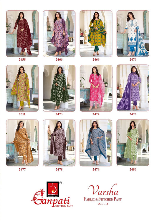 Varsha Vol 14 Ganpati Readymade Cotton Pant Suits Wholesale Price