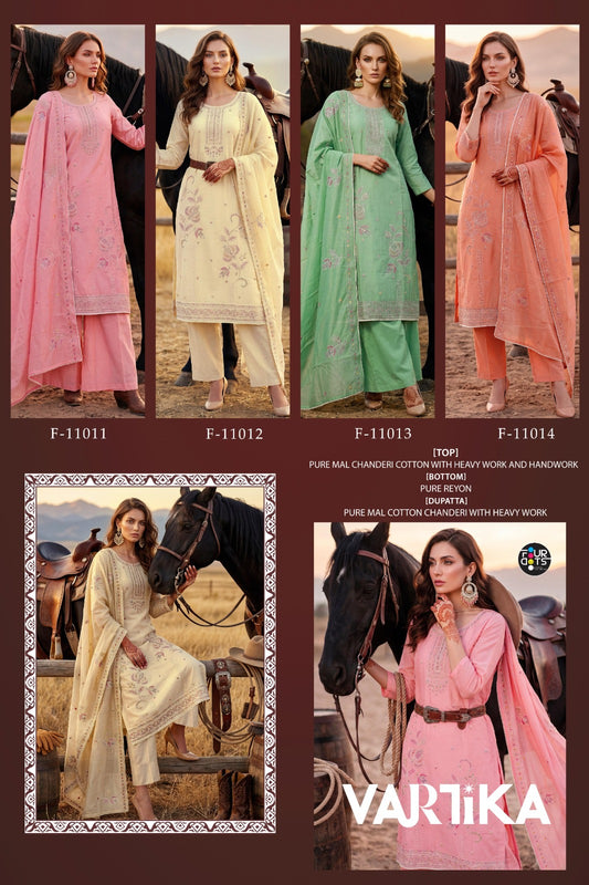 Vartika Four Dots Mal Chanderi Pant Style Suits Exporter India