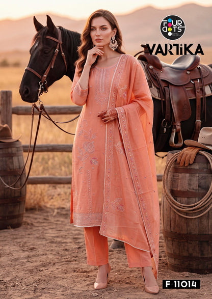 Vartika Four Dots Mal Chanderi Pant Style Suits Exporter India
