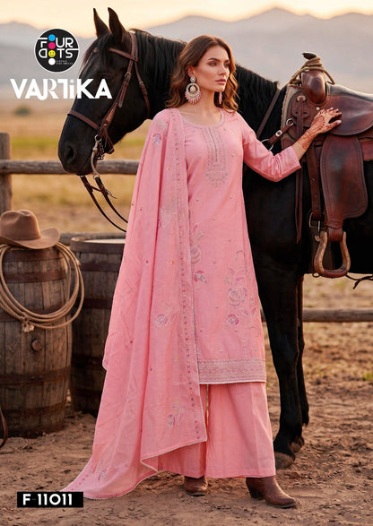 Vartika Four Dots Mal Chanderi Pant Style Suits Exporter India