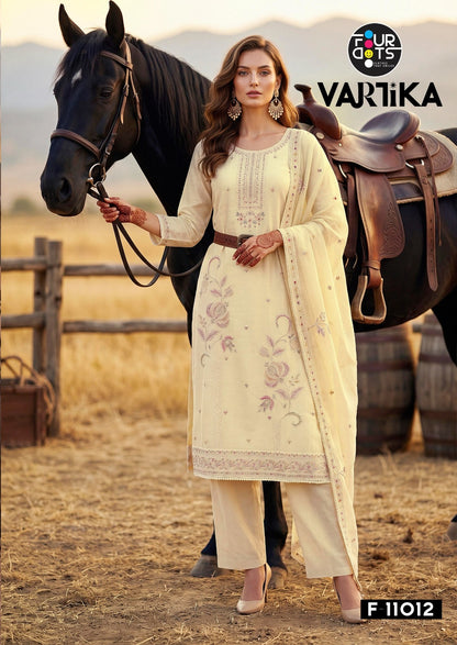 Vartika Four Dots Mal Chanderi Pant Style Suits Exporter India