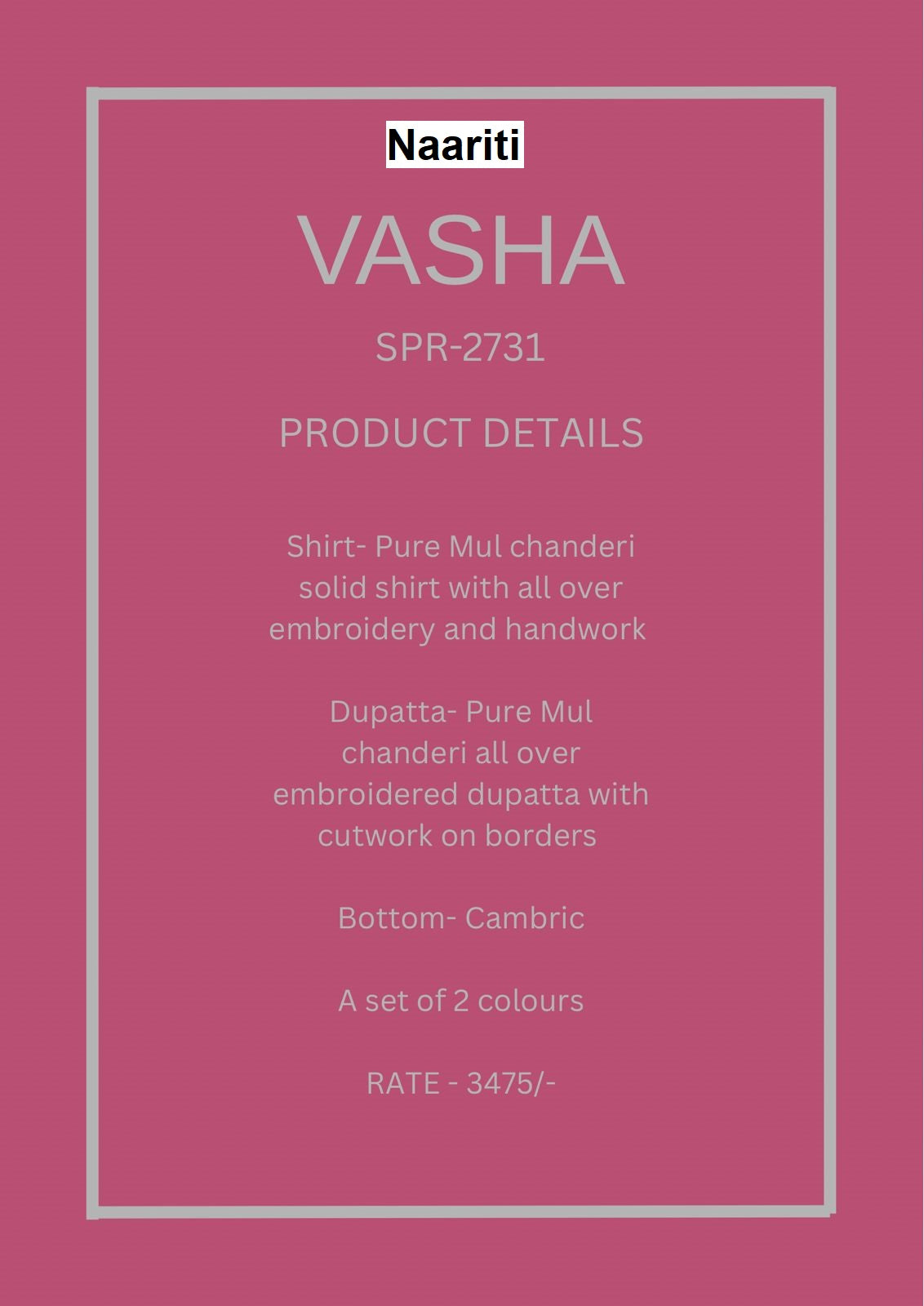 Vasha 2731 Naariti Mul Chanderi Pant Style Suits Supplier