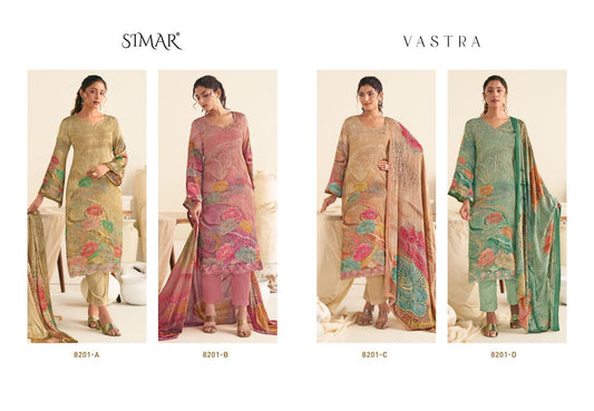 Vastra 8201 Simar Glossy Viscose Muslin Pant Style Suits Exporter