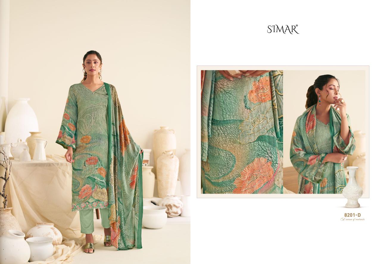 Vastra 8201 Simar Glossy Viscose Muslin Pant Style Suits Exporter
