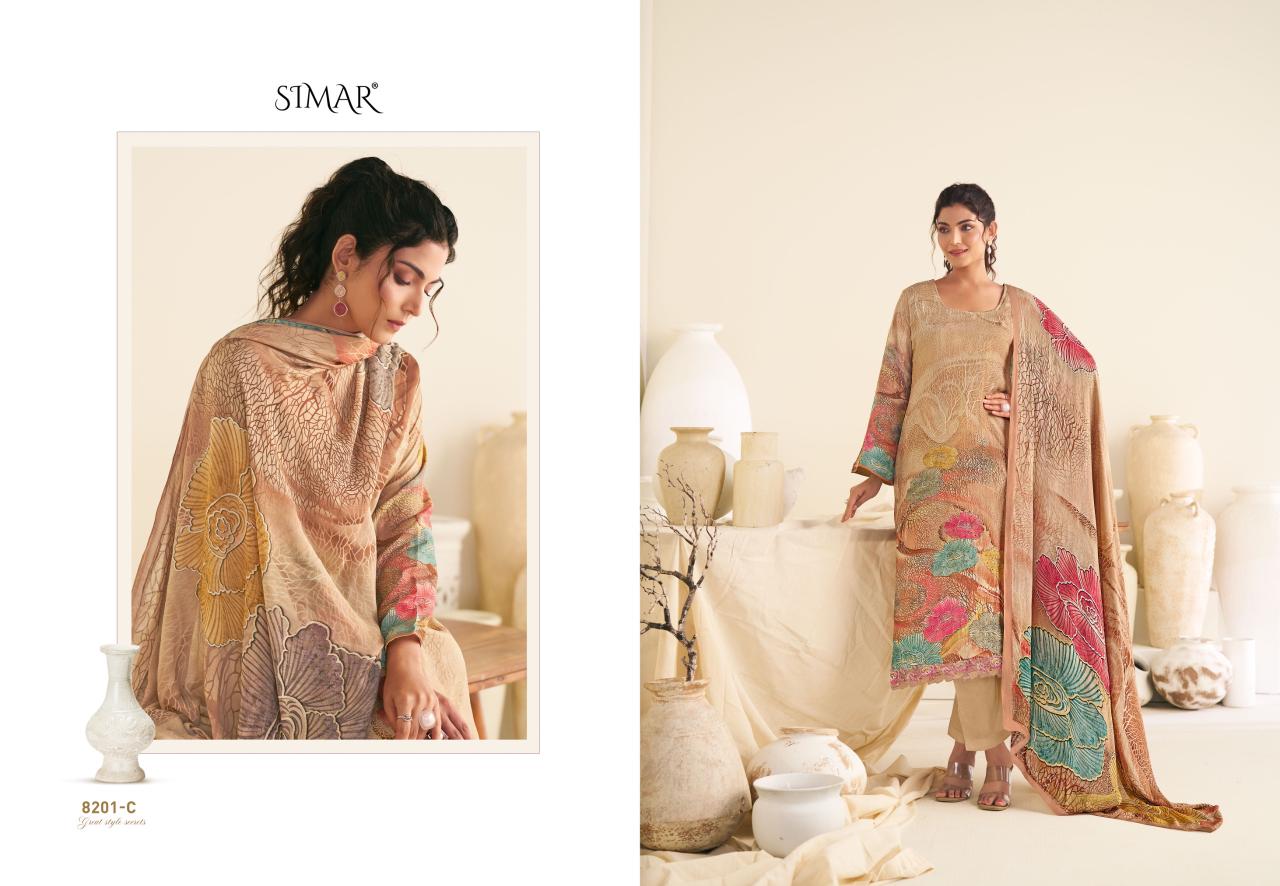 Vastra 8201 Simar Glossy Viscose Muslin Pant Style Suits Exporter