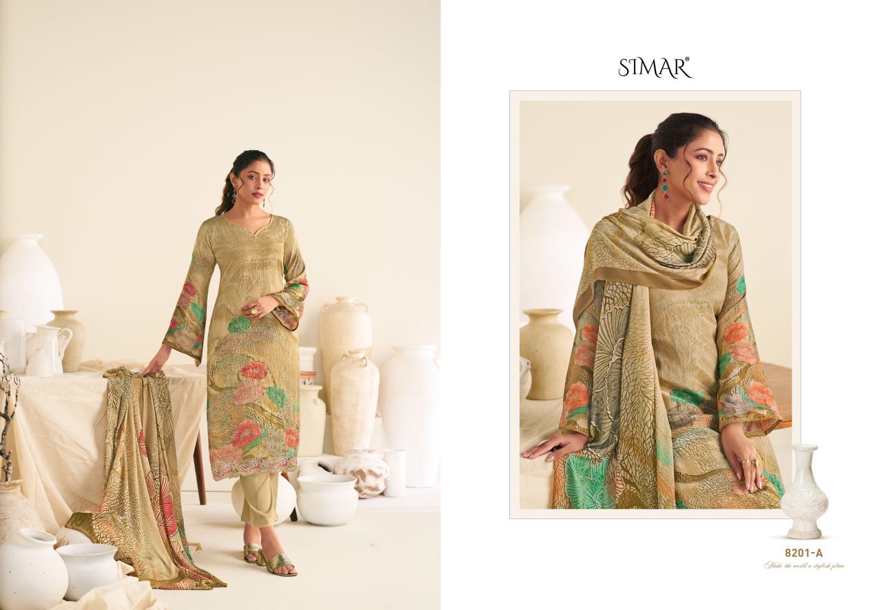 Vastra 8201 Simar Glossy Viscose Muslin Pant Style Suits Exporter