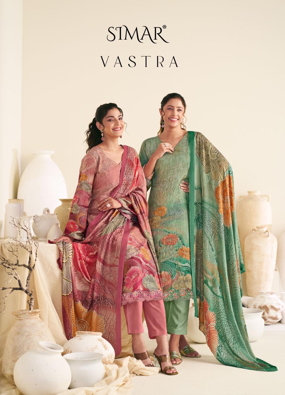 Vastra 8201 Simar Glossy Viscose Muslin Pant Style Suits Exporter