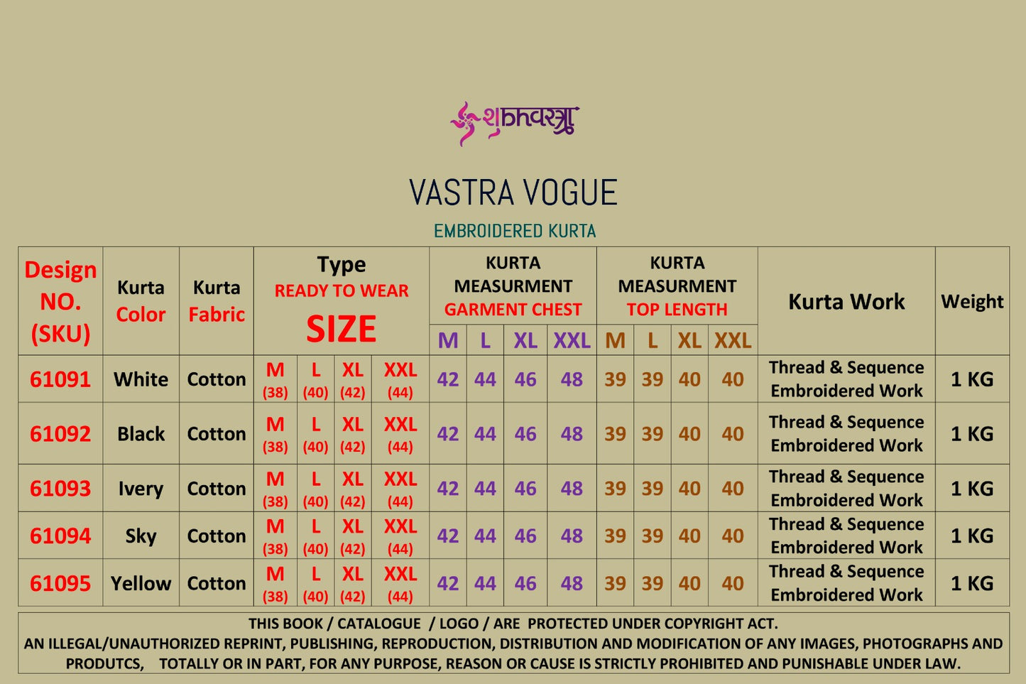 Vastra Vogue 61091-61095 Shubhvastra Cotton Mens Kurta Wholesale Price