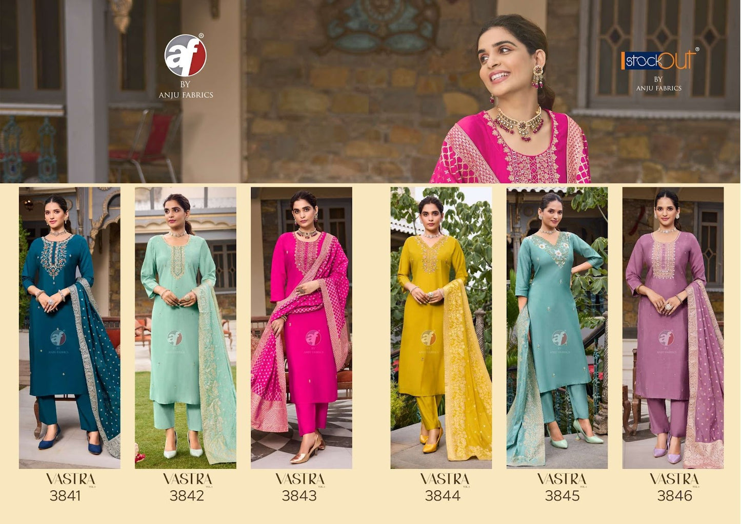 Vastra Vol 3 Af Roman Silk Readymade Pant Style Suits Manufacturer India