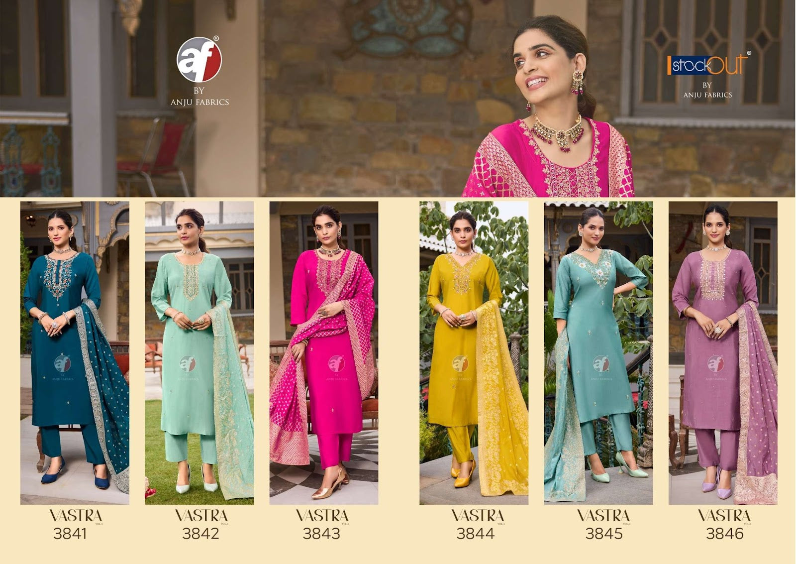 Vastra Vol 3 Af Roman Silk Readymade Pant Style Suits Manufacturer India