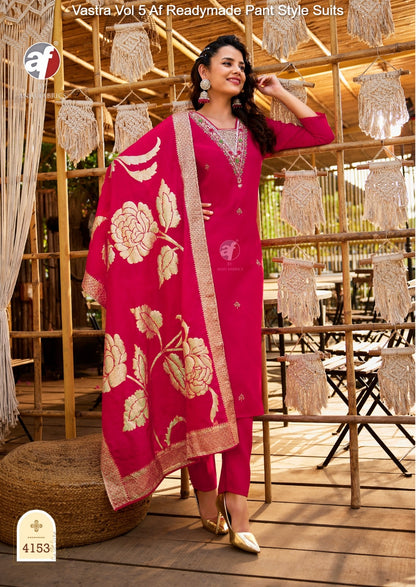 Vastra Vol 5 Af Roman Silk Readymade Pant Style Suits Wholesale Price