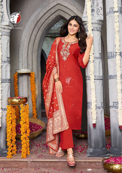 Vastra Vol 6 Af Modal Silk Readymade Pant Style Suits Supplier India