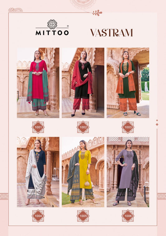 Vastram Mittoo Rayon Readymade Plazzo Style Suits Supplier
