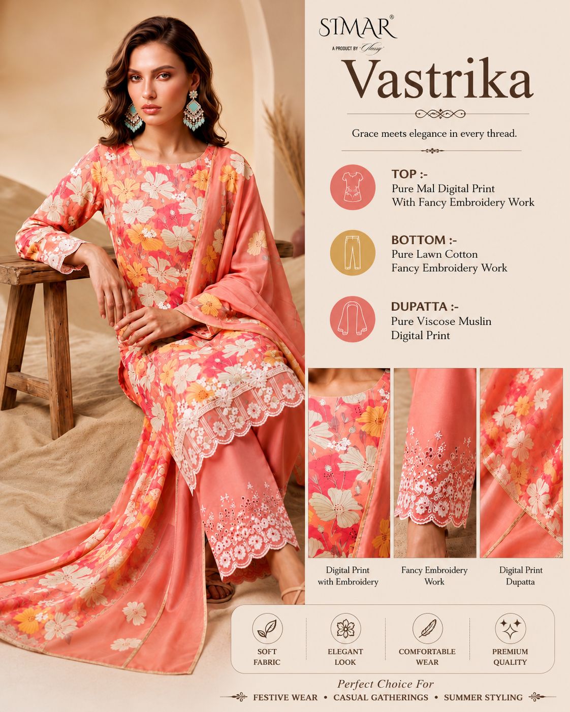 Vastrika Simar Lawn Cotton Pakistani Salwar Suits Exporter India