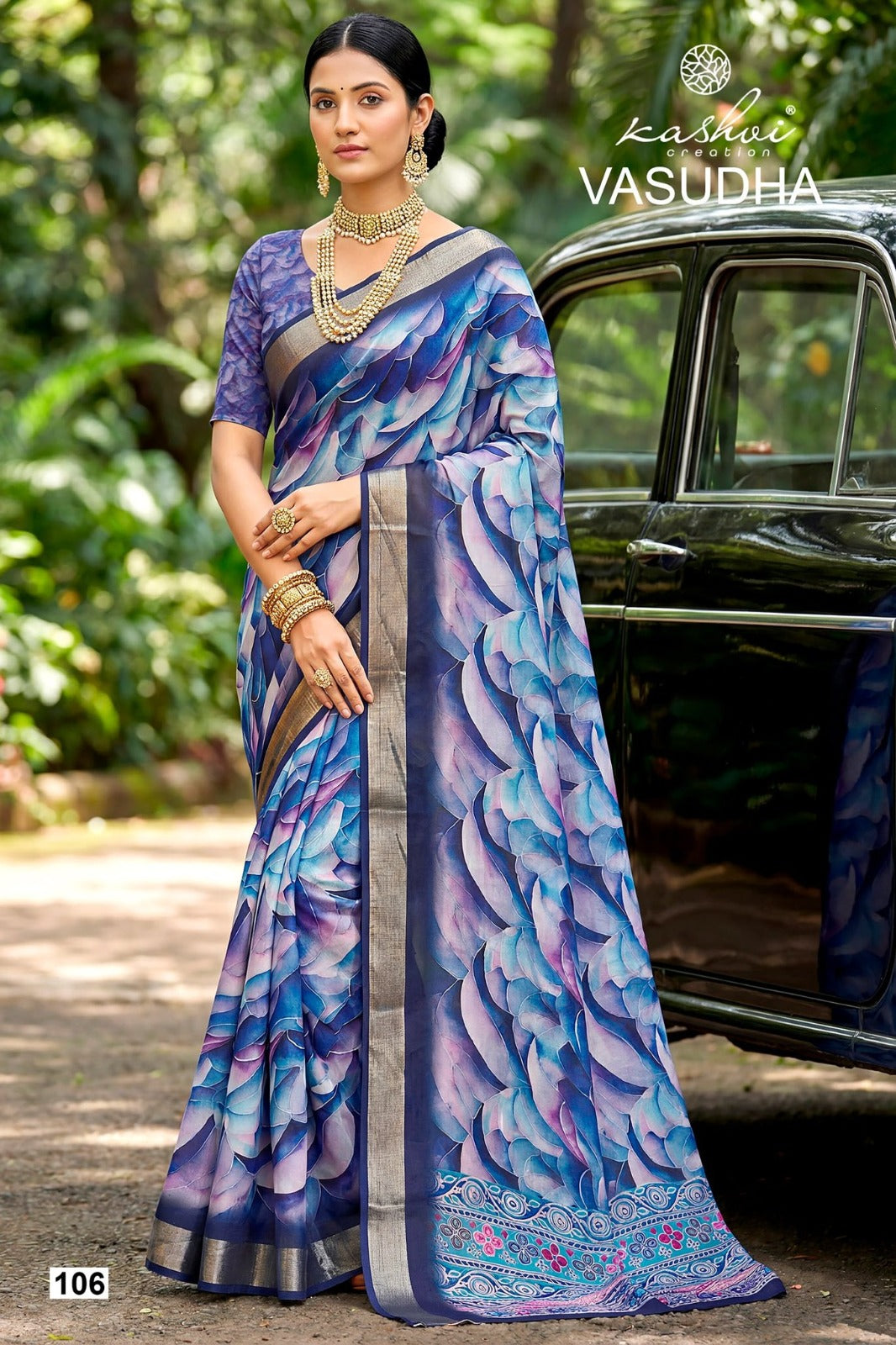 Vasudha Kashvi Creation Dull Moss Sarees Supplier Ahmedabad