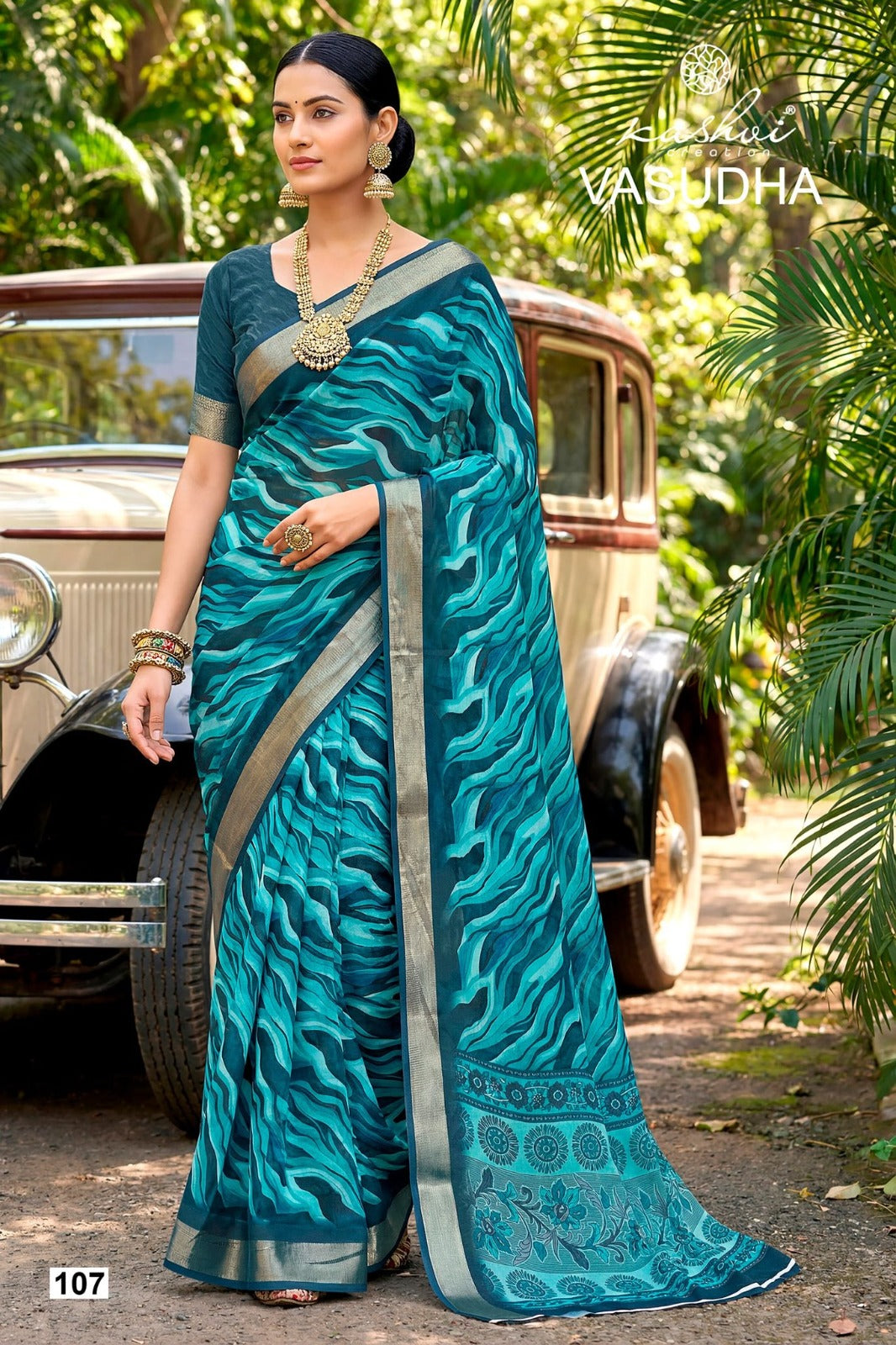 Vasudha Kashvi Creation Dull Moss Sarees Supplier Ahmedabad