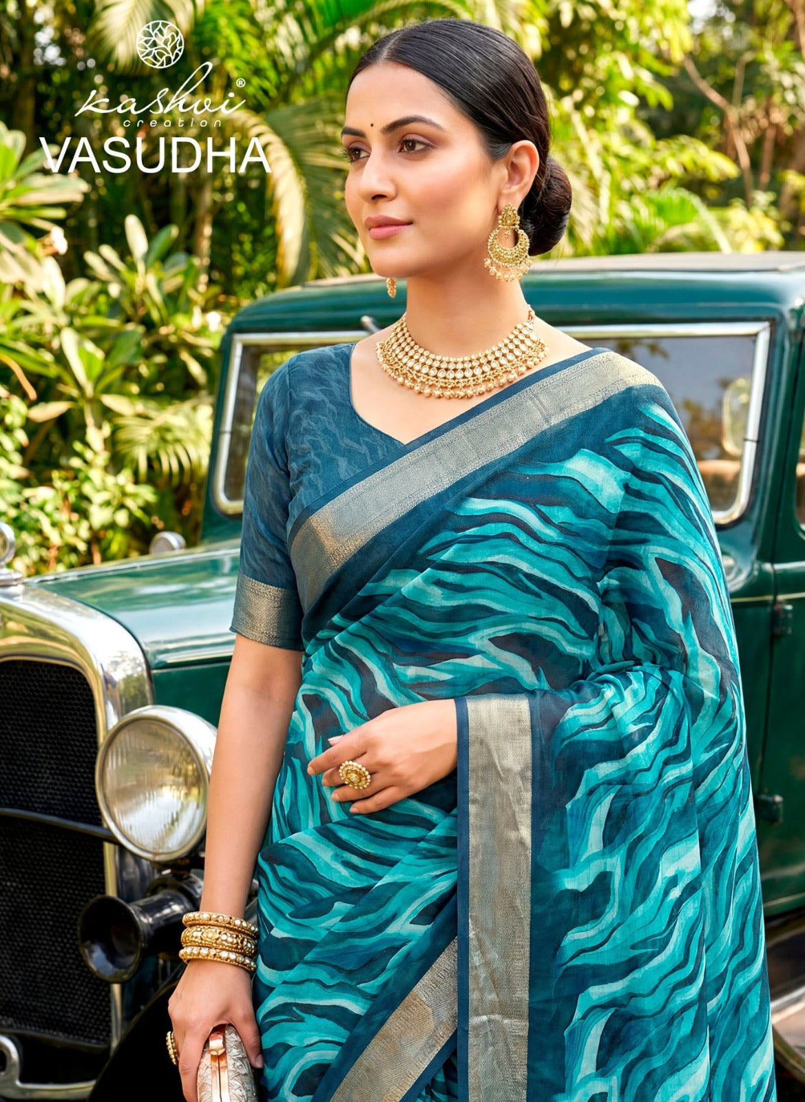 Vasudha Kashvi Creation Dull Moss Sarees Supplier Ahmedabad