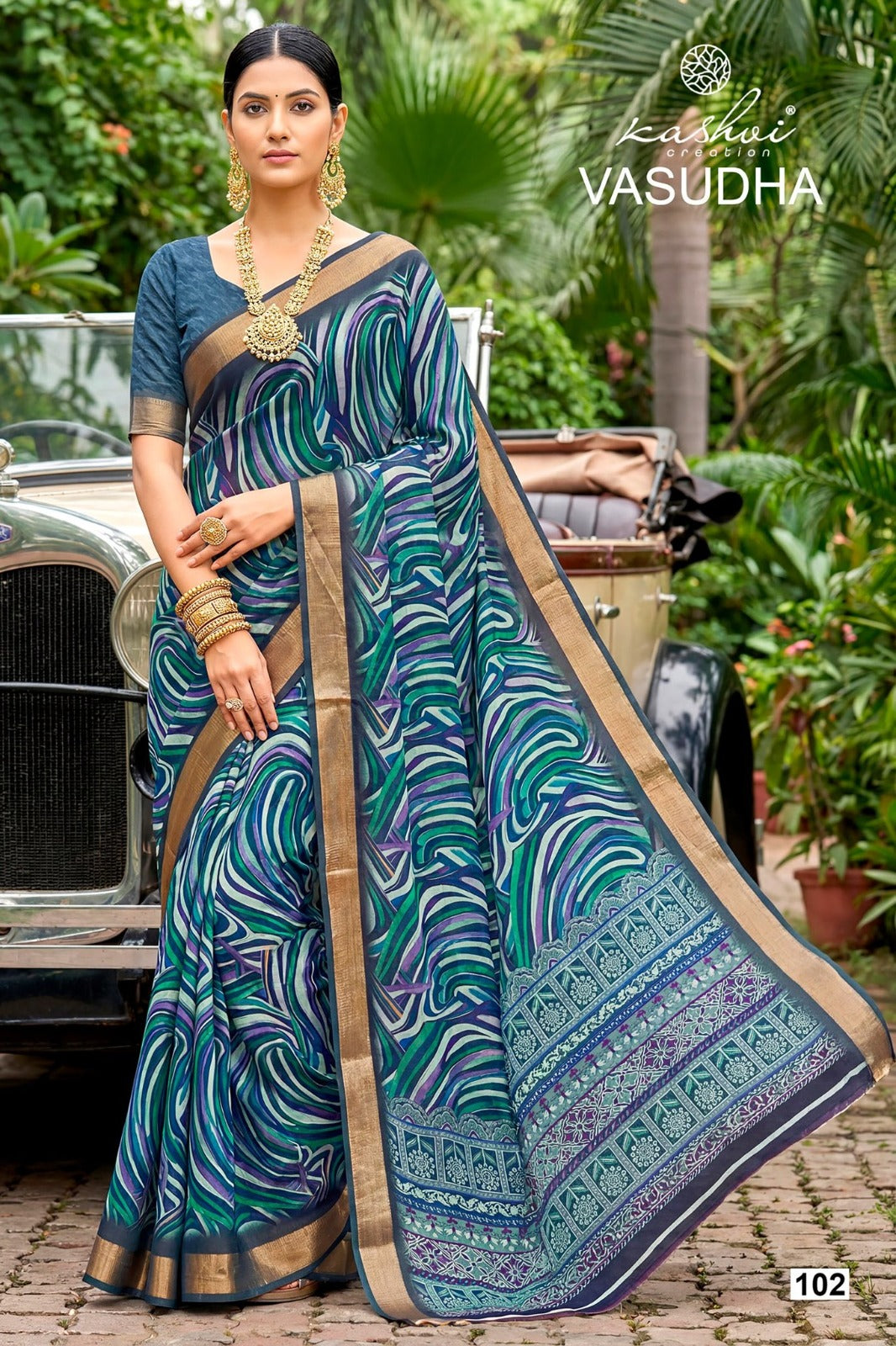 Vasudha Kashvi Creation Dull Moss Sarees Supplier Ahmedabad