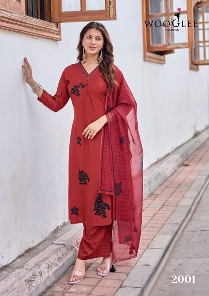 Vasudha Wooglee Rayon Readymade Plazzo Style Suits Supplier