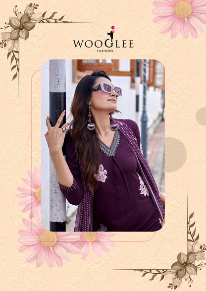 Vasudha Wooglee Rayon Readymade Plazzo Style Suits Supplier