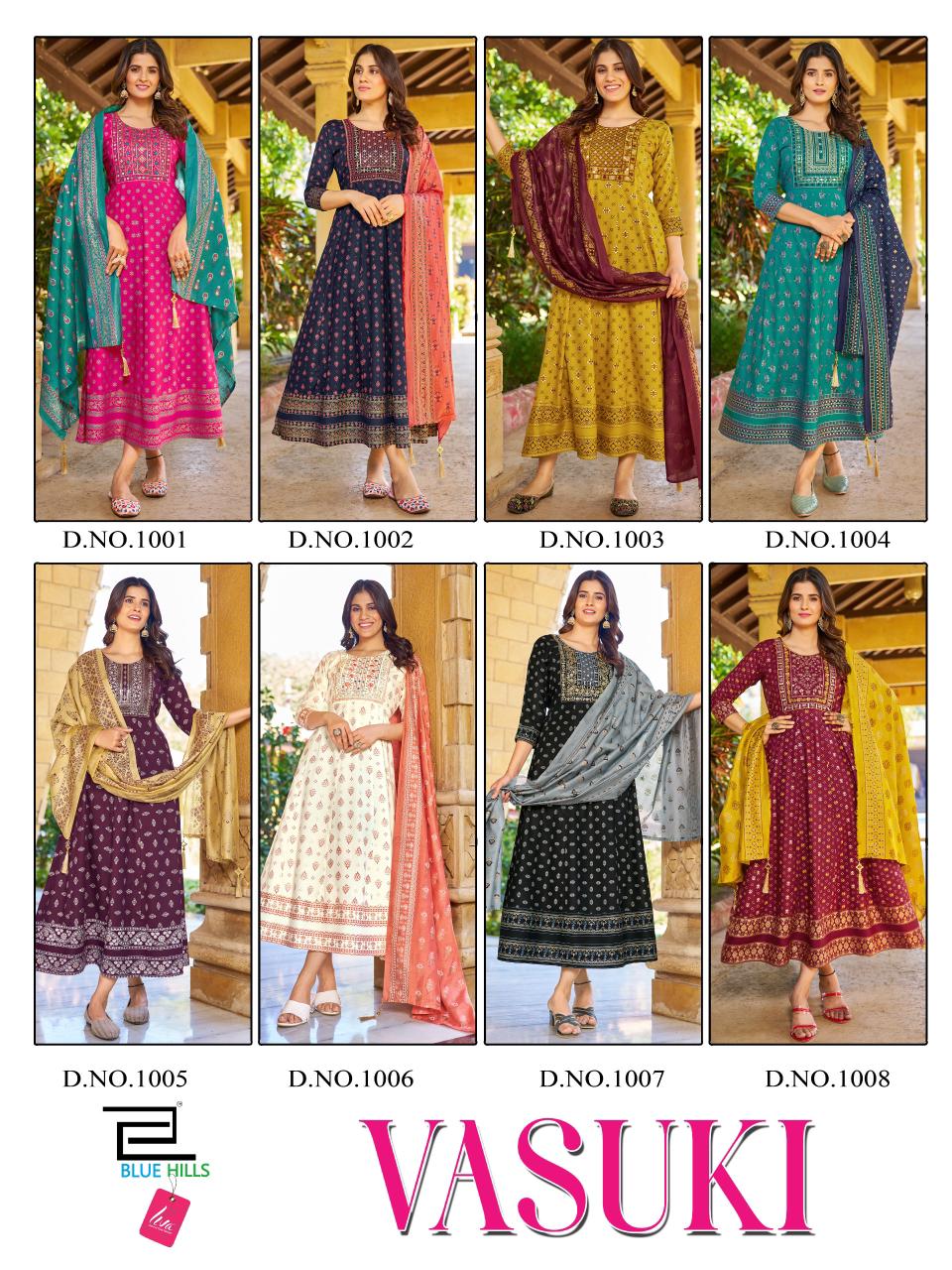 Vasuki Blue Hills Rayon 14Kg Gown Dupatta Set
