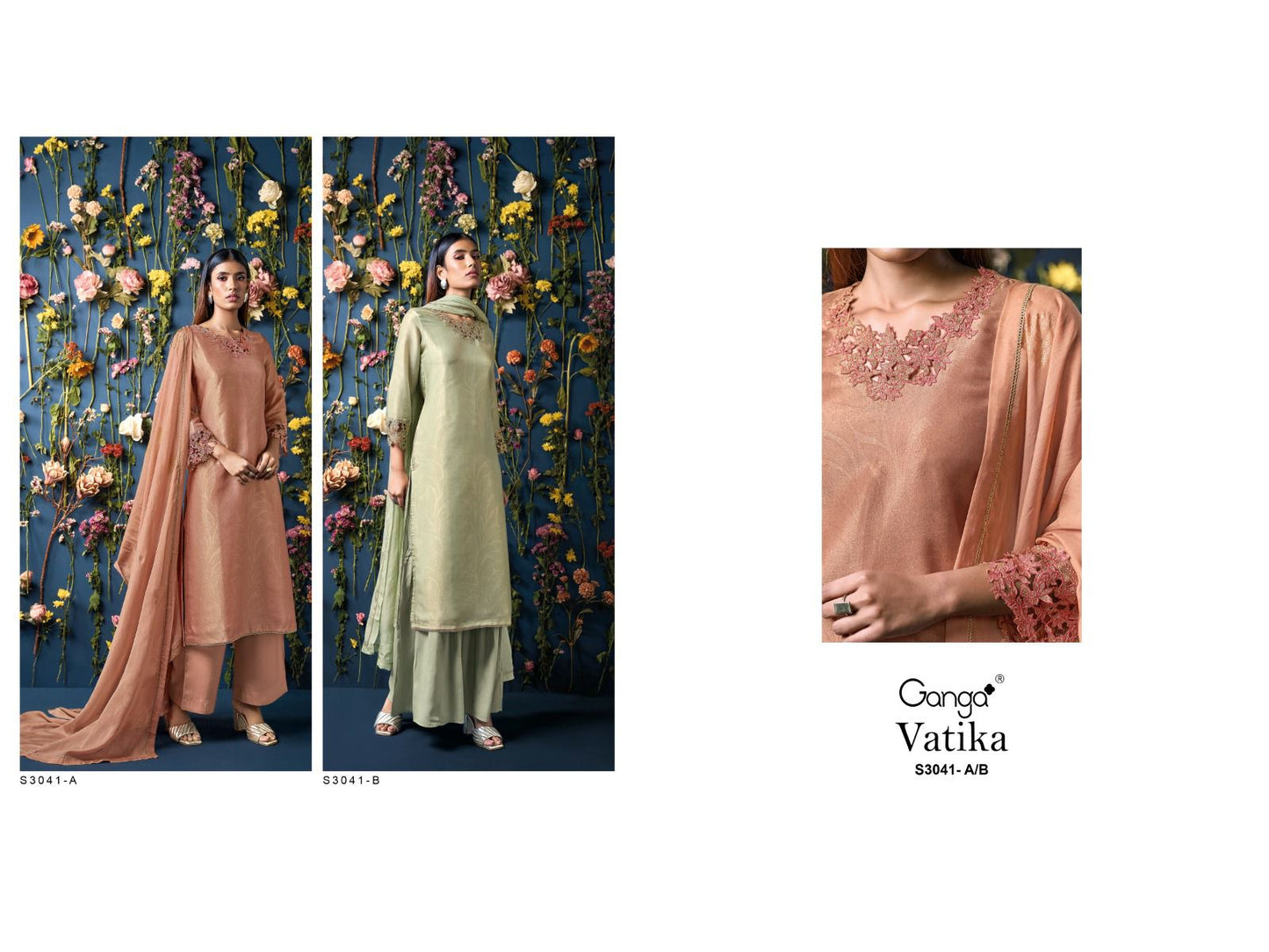 Vatika S3041 Ganga Silk Jacquard Plazzo Style Suits Wholesale Rate