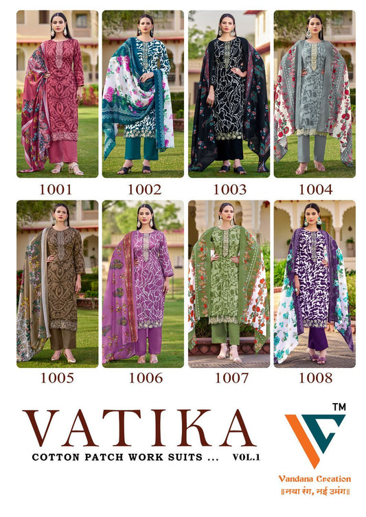 Vatika Vol 1 Cotton Patch Work Vandana Creation Karachi Salwar Suits Wholesaler Gujarat