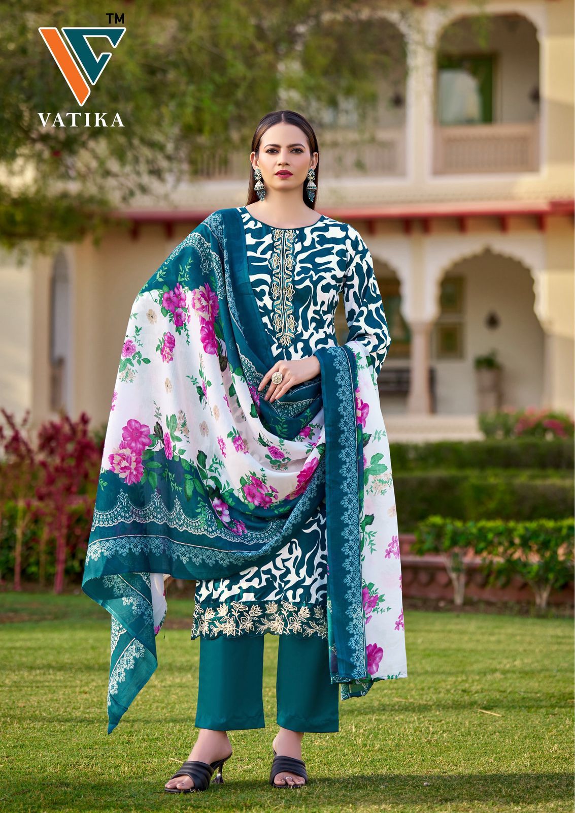 Vatika Vol 1 Cotton Patch Work Vandana Creation Karachi Salwar Suits Wholesaler Gujarat