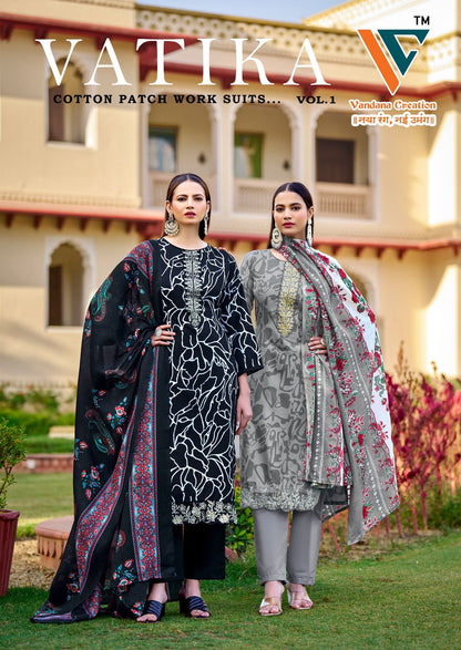 Vatika Vol 1 Cotton Patch Work Vandana Creation Karachi Salwar Suits Wholesaler Gujarat