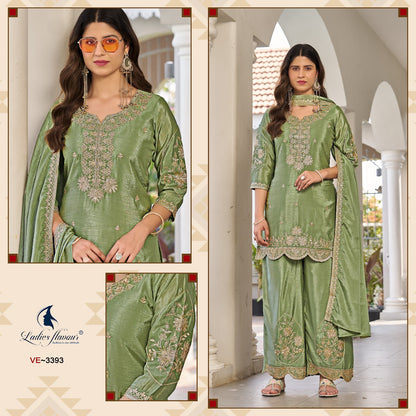 Ve 3392-3394 Ladyf Chinon Readymade Plazzo Style Suits Exporter Gujarat