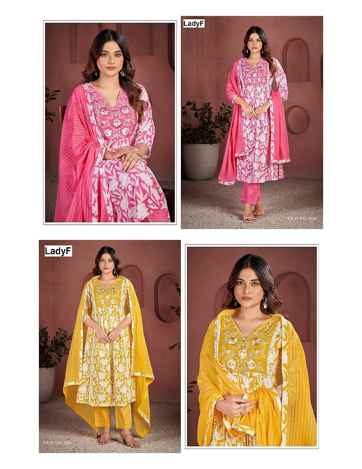 Ved No 3246-3247 Ladyf Cambric Cotton Readymade Anarkali Suits Wholesaler Ahmedabad
